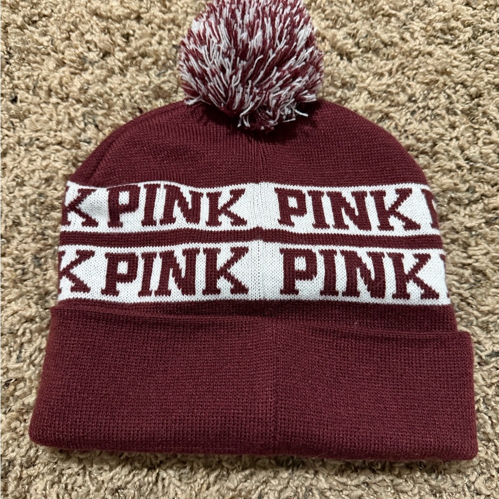 PINK Victoria's Secret Burgundy Knit Beanie